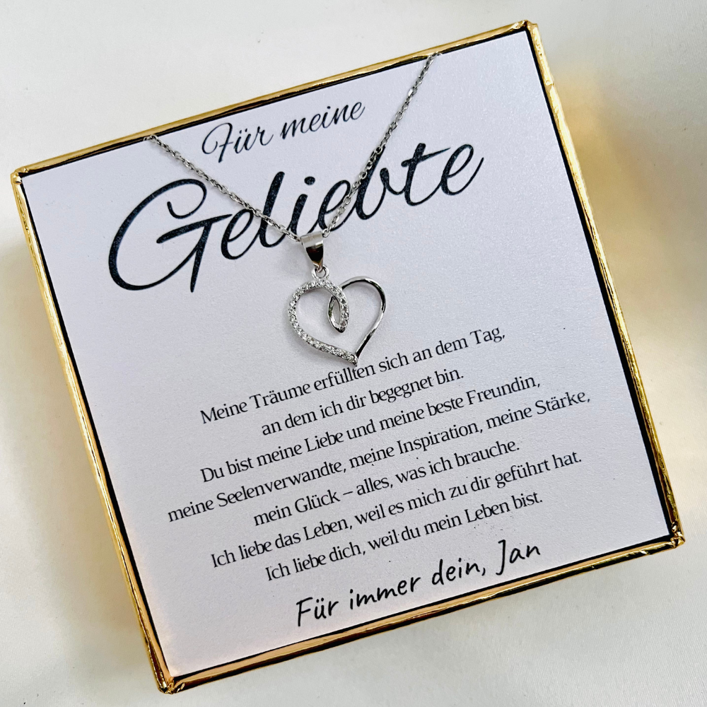 Personalisierte Halskette „Herzchen mit Zirkonia“ für Partnerin – „Meine Träume“