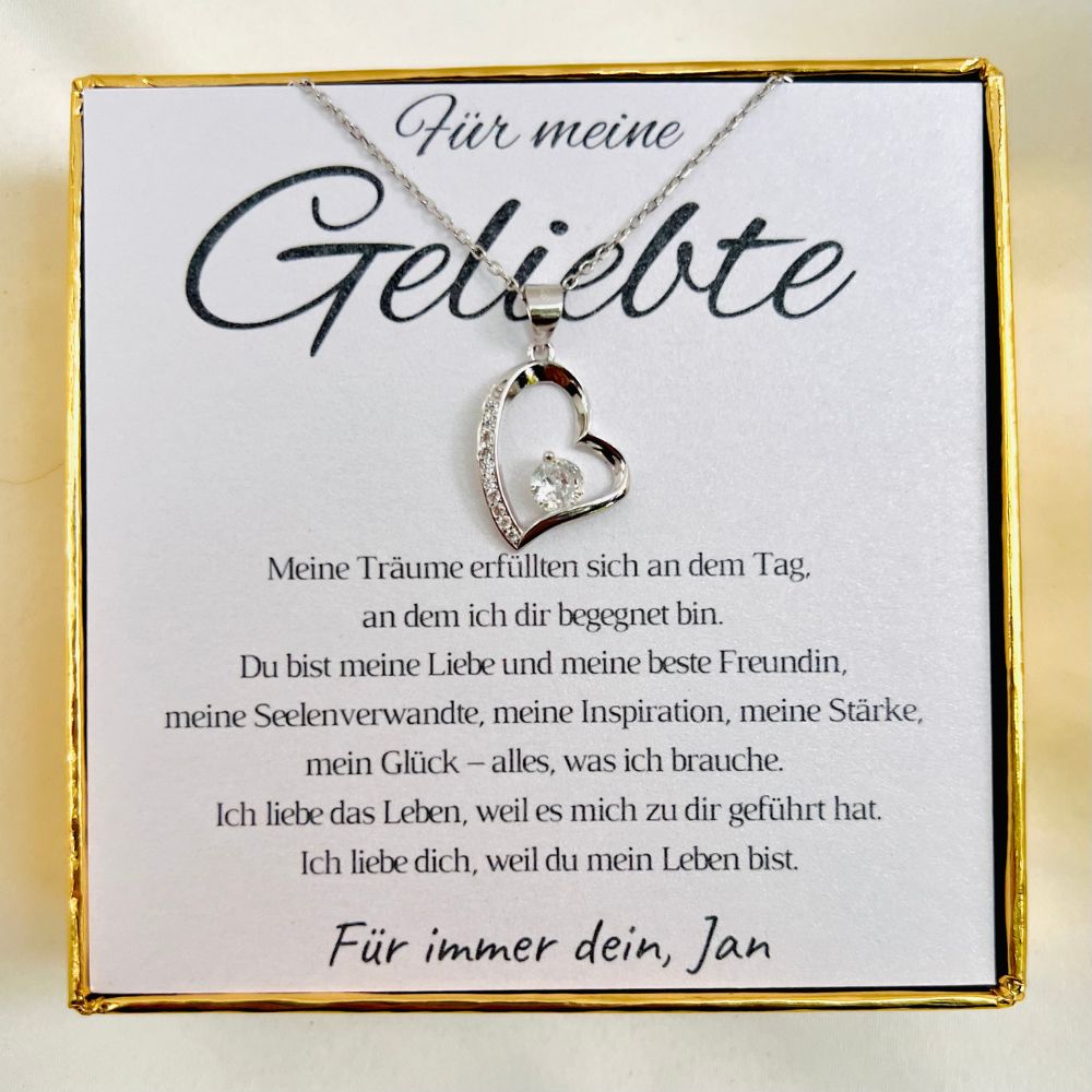 Personalisierte Halskette für Partnerin „Herz mit Zirkonia“ – „Meine Träume“