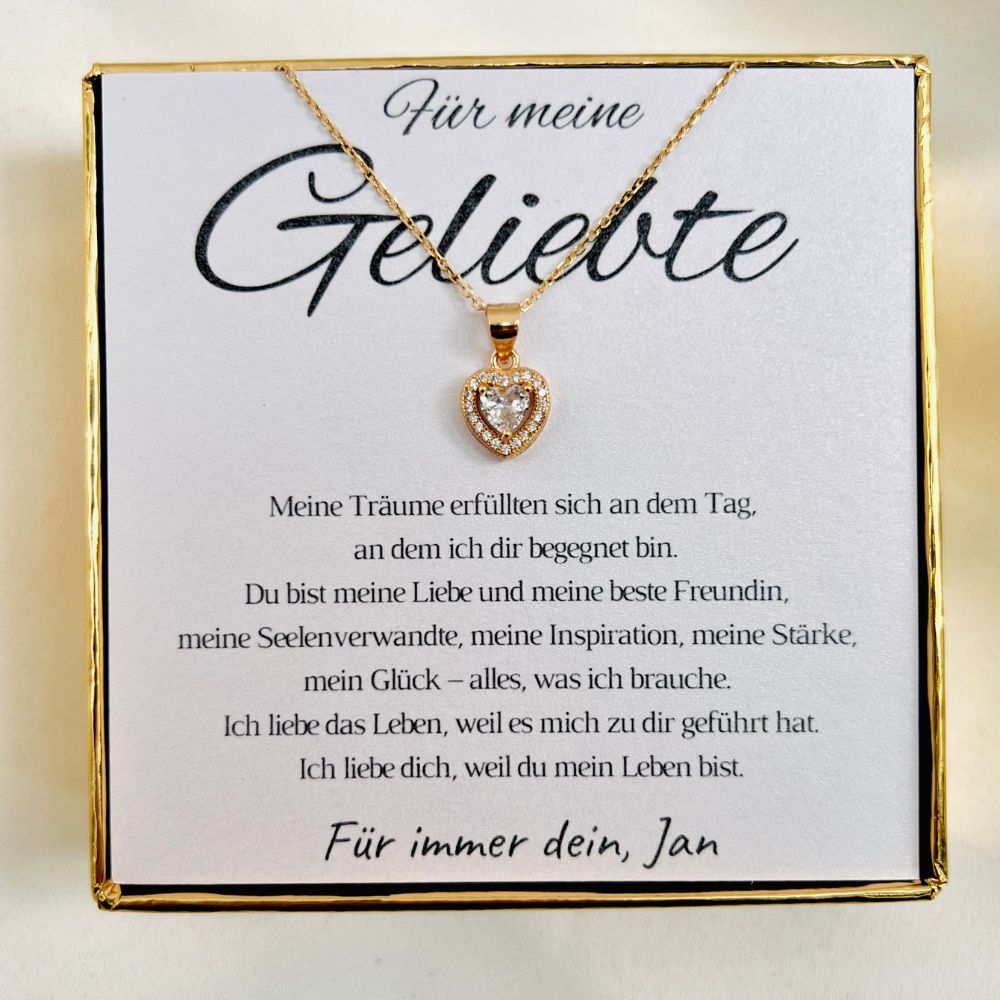 Personalisierte Halskette für Partnerin „Königliches Herz“ – „Meine Träume“