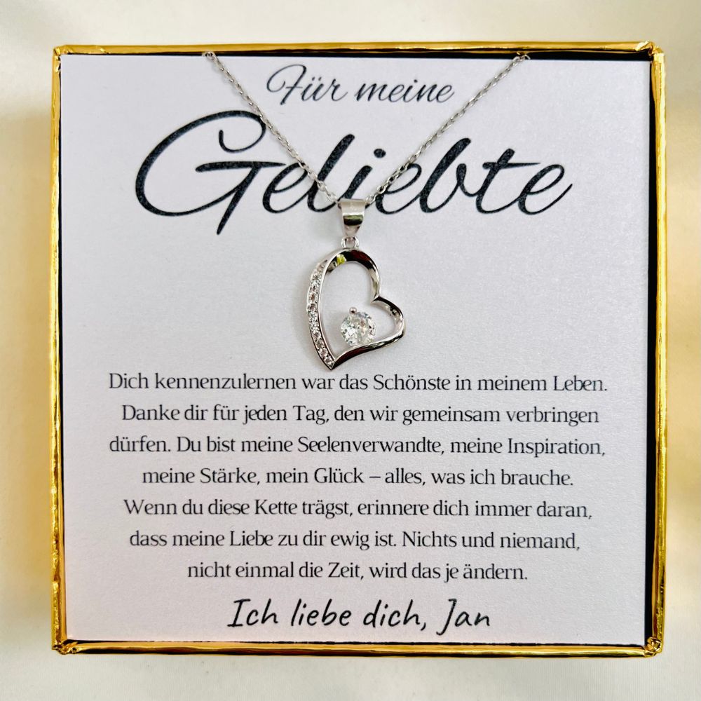 Personalisierte Halskette für Partnerin „Herz mit Zirkonia“ – „Danke für jeden Tag“