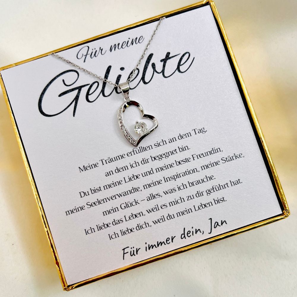Personalisierte Halskette für Partnerin „Herz mit Zirkonia“ – „Meine Träume“