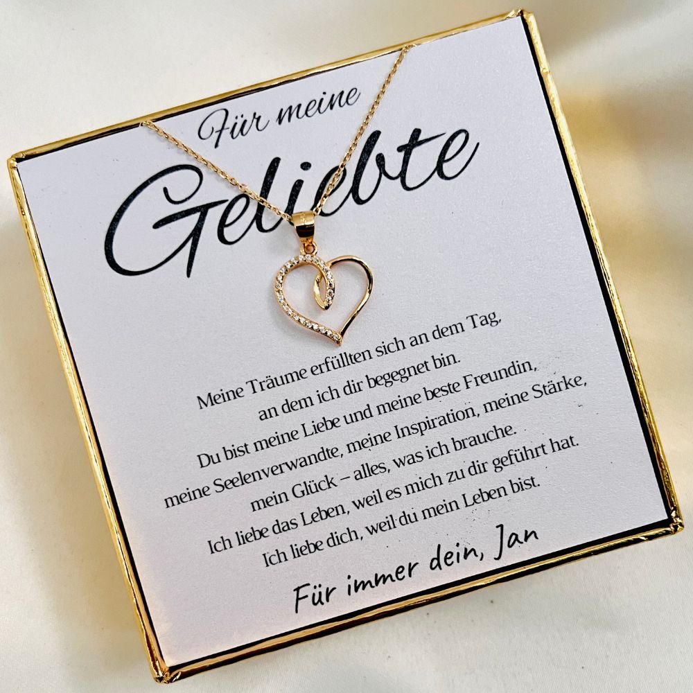 Personalisierte Halskette „Herzchen mit Zirkonia“ für Partnerin – „Meine Träume“
