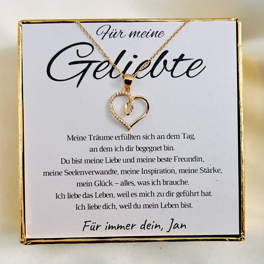 Personalisierte Halskette „Herzchen mit Zirkonia“ für Partnerin – „Meine Träume“