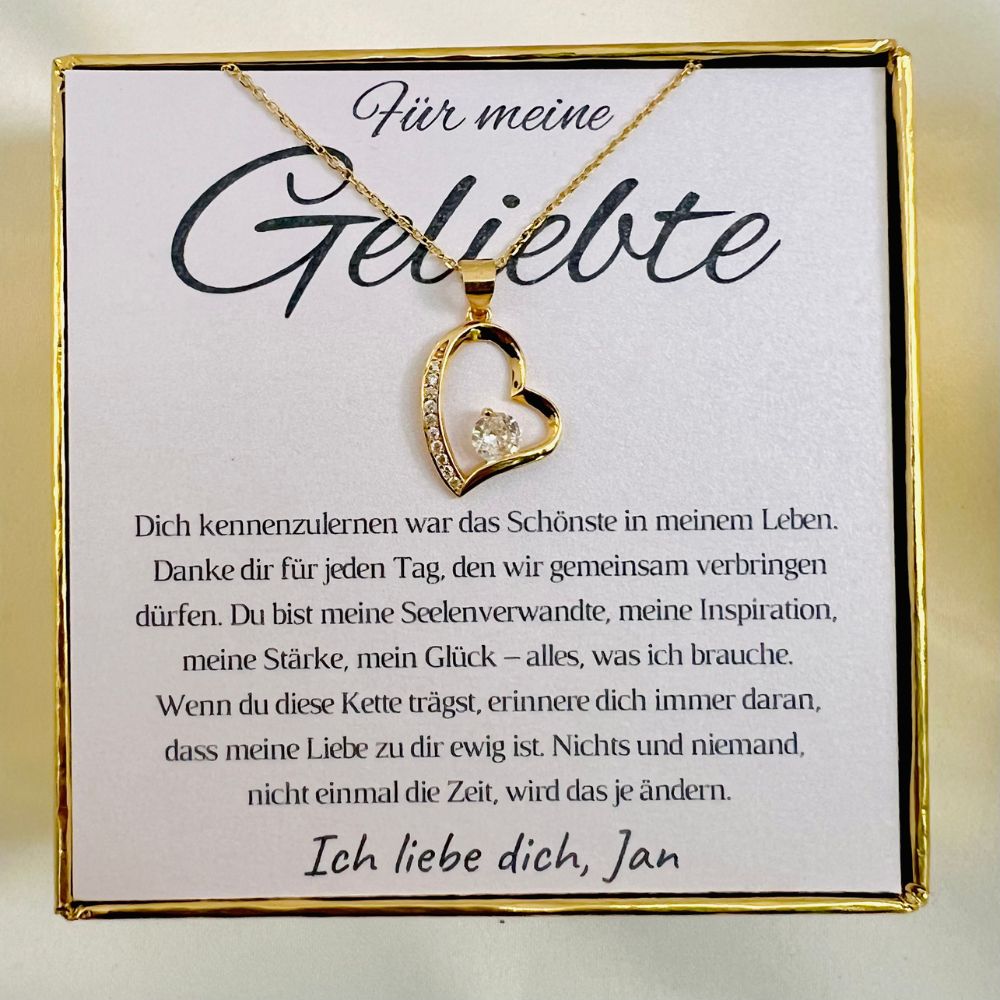 Personalisierte Halskette für Partnerin „Herz mit Zirkonia“ – „Danke für jeden Tag“