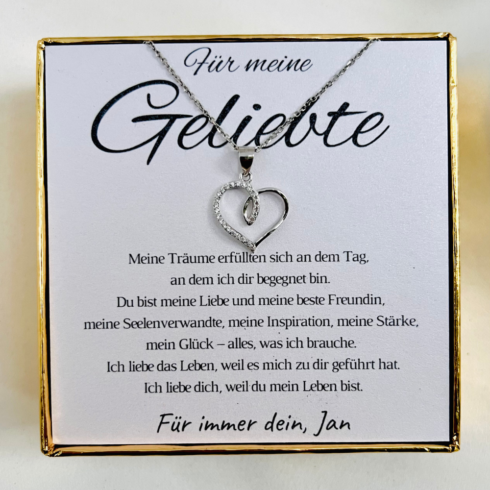 Personalisierte Halskette „Herzchen mit Zirkonia“ für Partnerin – „Meine Träume“