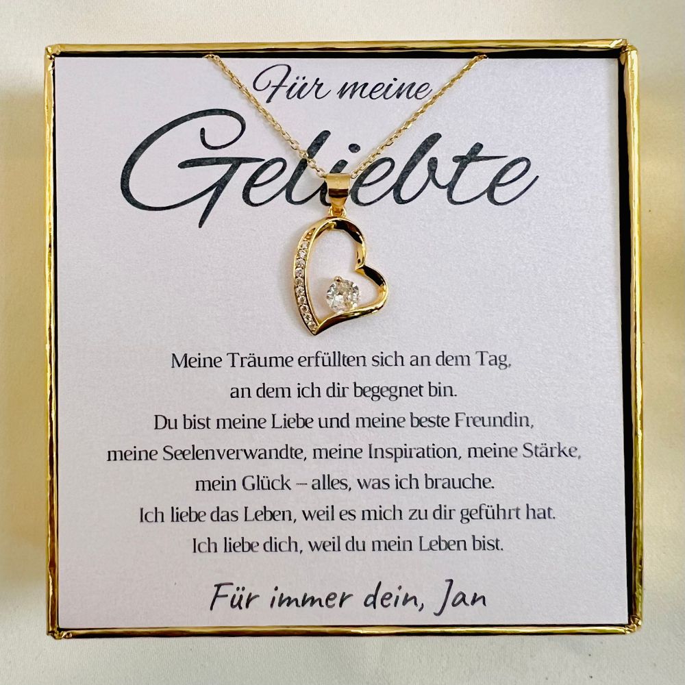 Personalisierte Halskette für Partnerin „Herz mit Zirkonia“ – „Meine Träume“